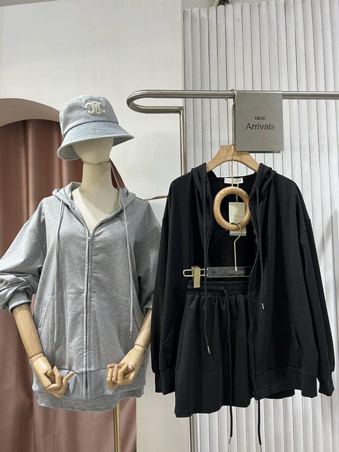 MAIKAEW  Plain Zip -up Hoodie With Mini Skirt Co-Ords